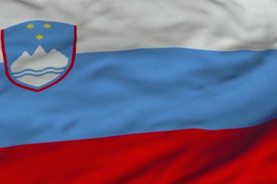 The flag of Slovenia features three equal horizontal bands of white, blue and red